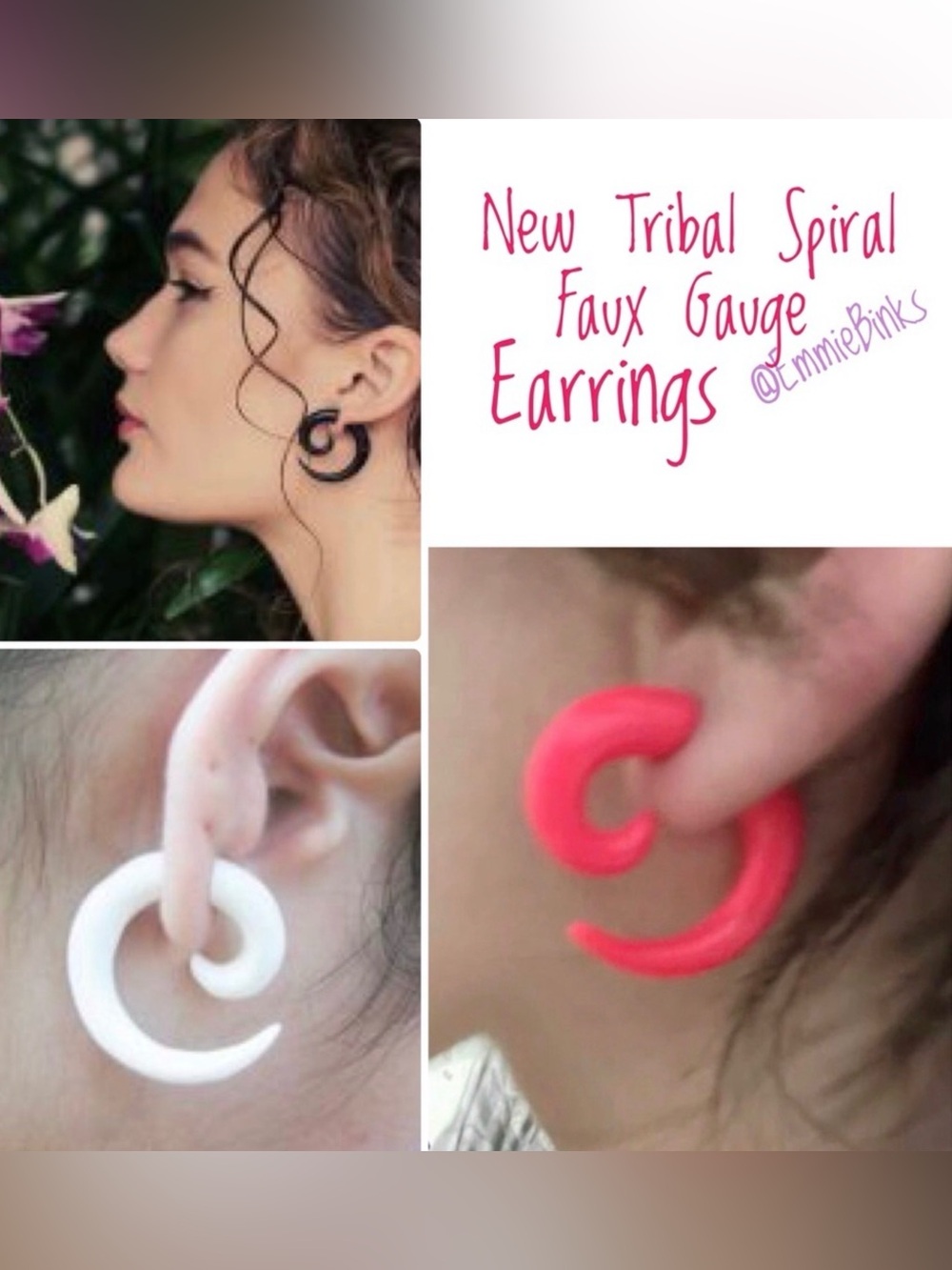 New Hot Pink Spiral Swirl Horn Faux Gauge Whimsigoth Earring Jackets